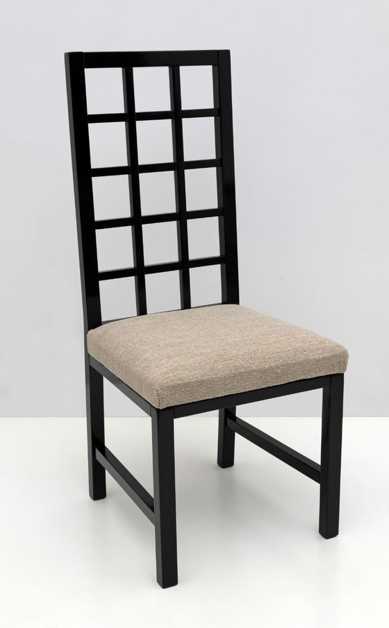 Image 1 of Vier Mackintosh-stijlen zwart gelakte stoelen met hoge rug, 1979