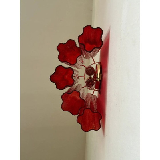 Image 1 of Paire d'appliques murales modernes en verre de Murano rouge Tronchi