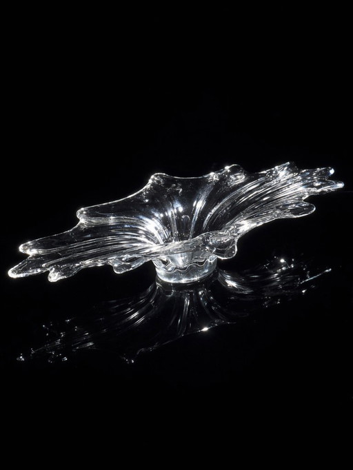 Große Murano Kristall Glas Schale Obstschale Italien 1970er 1980er