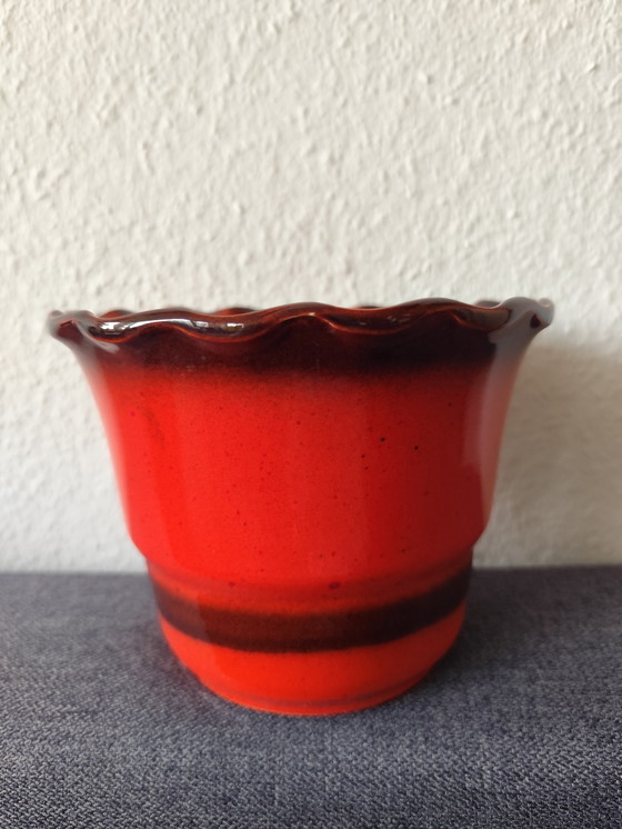 Image 1 of 🧡 Vintage flowerpot from the 70s/80s | Orange-brown | Ceramic West German style | approx. 14 cm