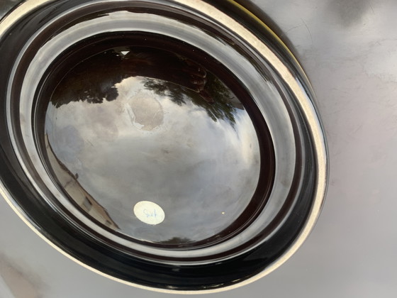 Image 1 of Large Vintage 1970s Round Ashtray, Ø 22 cm - Fat Lava Ceramic, Mustard Yellow and Brown - WGP
