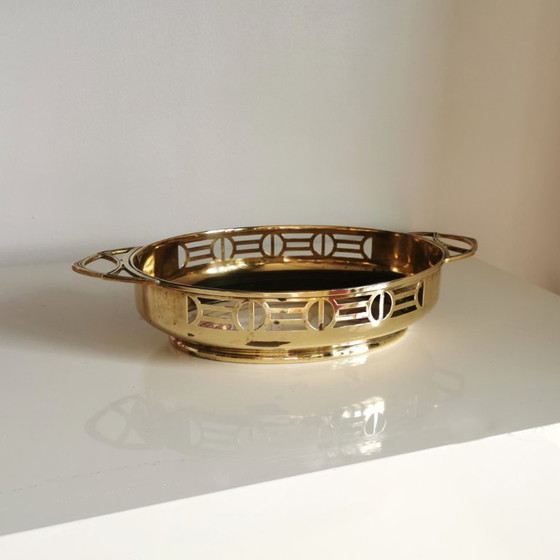 Image 1 of Plateau ancien en porcelaine et laiton Art Déco