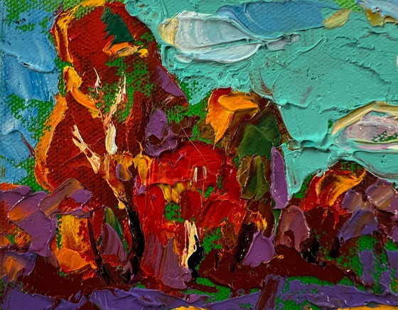 Original Oil Painting Fall Road Landscape Autumn Nature – Paintings & Drawings, Canvas (photo 7 of 8)