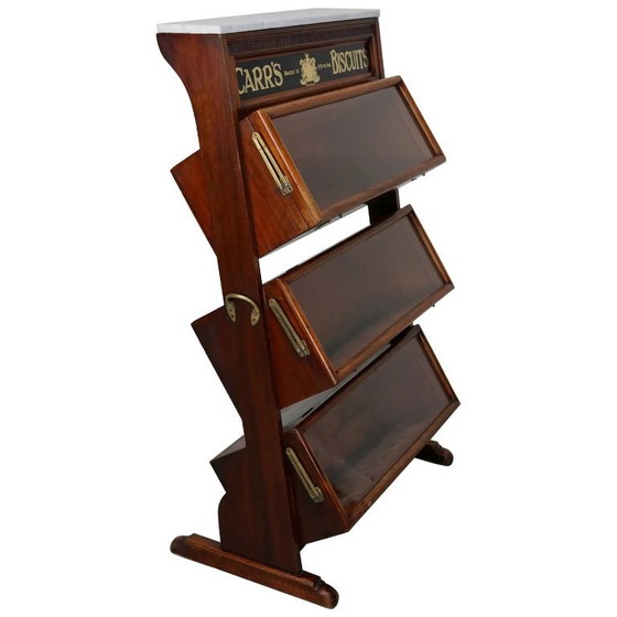 Image 1 of Victoriaanse Carr's Biscuits vitrinekast / winkelkast in hardhout, 19e eeuw