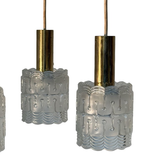 Image 1 of Hillebrand - MCM Hängeleuchte / Kaskade - Kristallglas und Messing - Inklusive passendem Deckenbaldachin