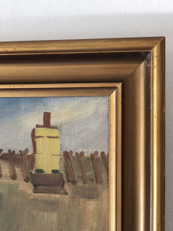 Image 1 of Peinture à l'huile originale vintage représentant un cottage : œuvre encadrée représentant un paysage champêtre