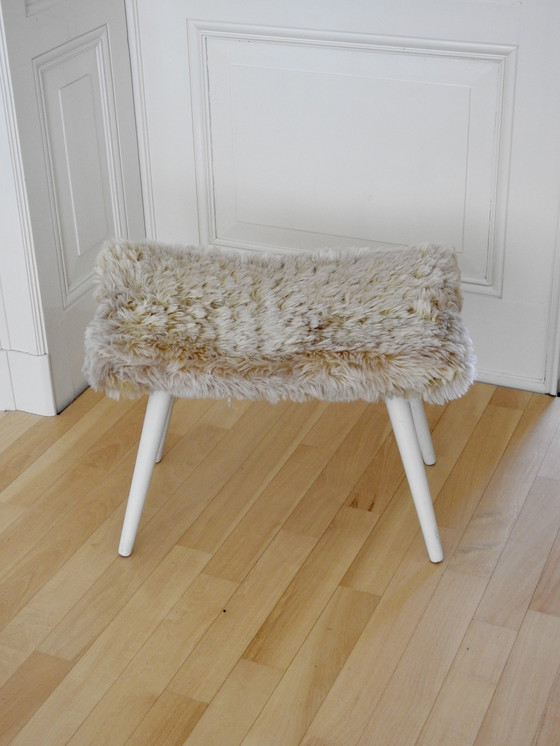 Image 1 of Tabouret vintage avec fourrure Teddy - coiffeuse ou pouf