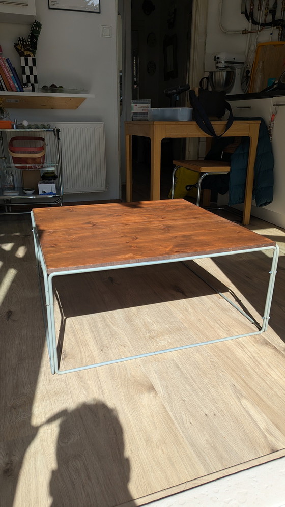 Image 1 of Mid-Century Cube Coffee Table pine wood Top Aluminium Frame