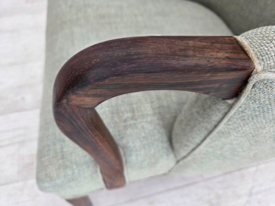 Image 1 of 1960s, Danish armchair, original light grey furniture wool, solid teak wood.