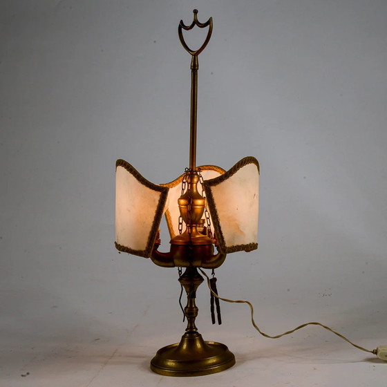 Table Lamp, Florentine Antique Electrified Brass Oil Lamp, Late 19th Century, Yellow, Vintage (photo 8 of 8)
