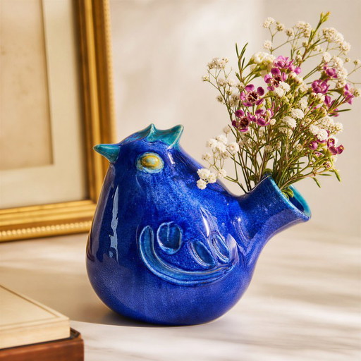 Glazed Ceramic Bird Vase
