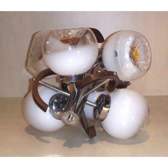 Image 1 of Vintage chandelier in blown glass and chromed metal, Italy 1970