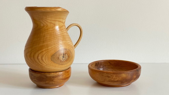 Image 1 of Set of 2 POTS and PICHET in VINTAGE Turned Wood