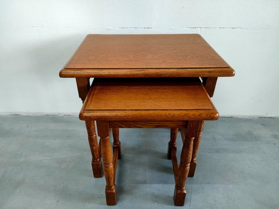 Image 1 of Set di 2 tavolini laterali in rovere, tavolino per piante, tavolino da caffè