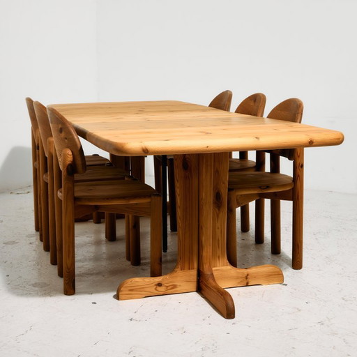MK11071 Pine dining set by Rainer Daumiller for Hirtshals Savvaerk, Set of 7