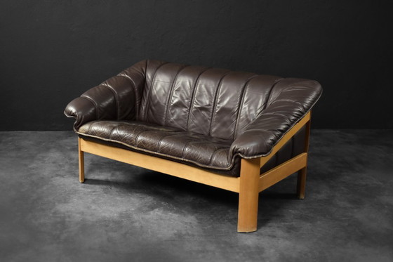 Image 1 of Vintage Mid-Century Danish Modern Brown Leather 2-Seater Sofa, 1970s