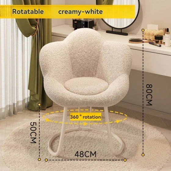 Image 1 of Make-up stoel, kaptafelstoel met rugleuning, kruk in crèmestijl, moderne minimalistische draaibare nagelstoel voor thuisgebruik.
