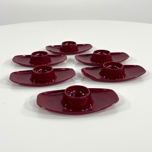 Set of 6 Burgundy Space Age Egg Cups from Luran Germany, 1970s