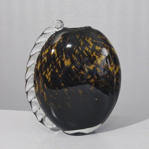 Große Vintage Vase mundgeblasenes Glas gesprenkelt 1970s Murano Empoli