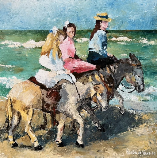 Renée de Vries : Acrylique sur lin, "Les ânes d'Isaac", 1,00 - 1,00 M, 2023