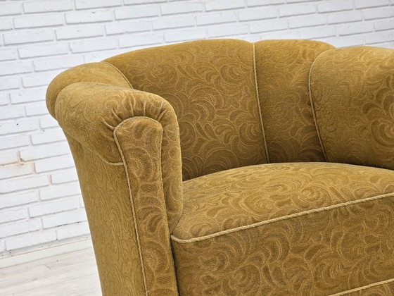 Image 1 of Fauteuil relax danois des années 1950, laine d'ameublement vert clair, bois de chêne.