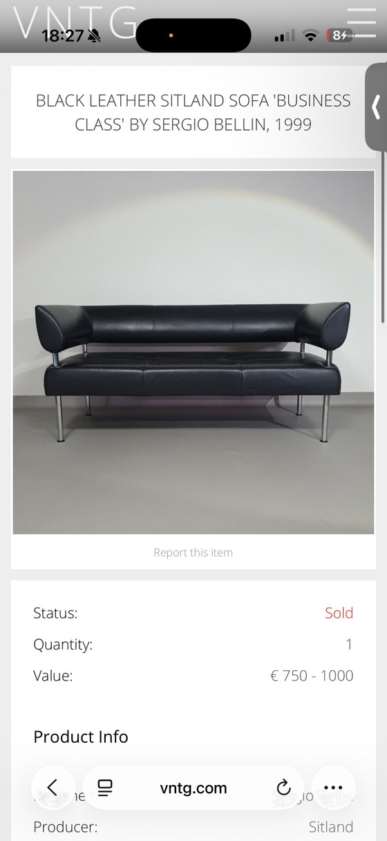 Divano Sitland in pelle nera 'Business Class' di Sergio Bellin, 1999 – Divani 3 posti, Leather, Chrome (photo 6 of 6)