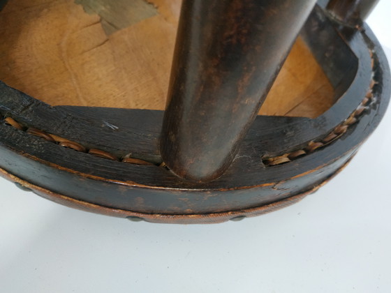 Image 1 of Vintage Antieke Thonet Kruk Stool (Webbing/Leer)
