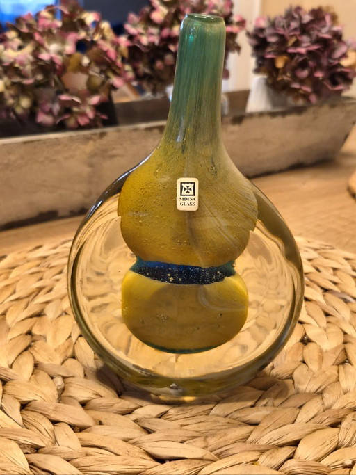 Mdina Glass Vaas, geel en blauw