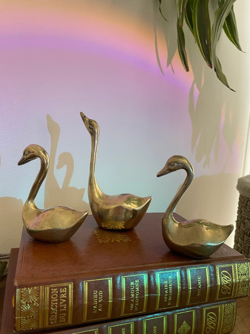 Set aus 3 Messingschwänen