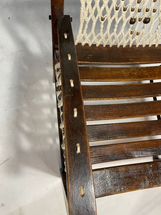 Image 1 of Poltrona vintage in macramè, anni '60, Cecoslovacchia, struttura in legno