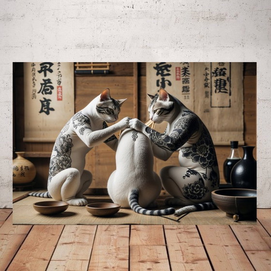 Image 1 of Salon de tatouage pour chats / Série limitée et signée / Impression plexi ou alu / Décoration Intérieure unique