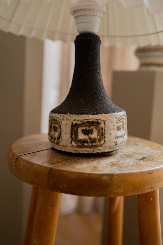Image 1 of Vintage ceramic brown table lamp & pleated shade