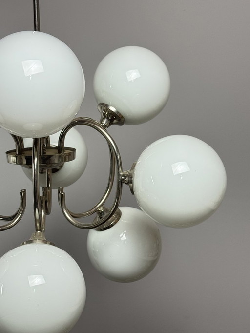 Mid-Century Italian Design  Atomic Sputnik Chandelier with Opaline Globes, Italy, 1960s