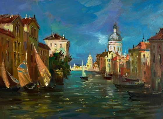 Image 1 of Original Oil Painting City River Landscape Dream of Venice