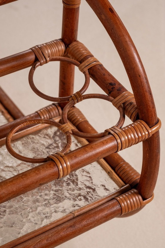 Image 1 of Barwagen van bamboe en rotan, Denemarken uit de jaren 1950