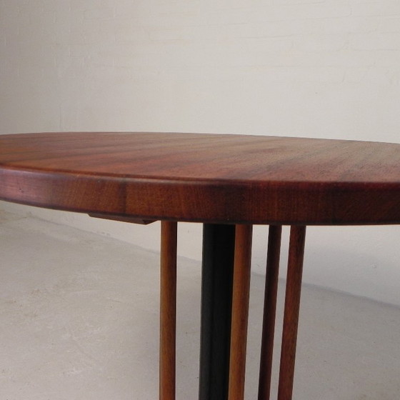 Image 1 of Vintage teak table with 6 narrow and 1 wide style, 1980s