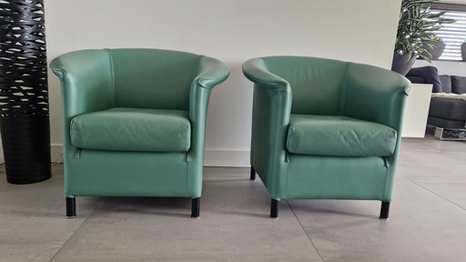 2 Wittmann armchairs model Aura designed by Paola Piva, green – fauteuils, Leather, Metal