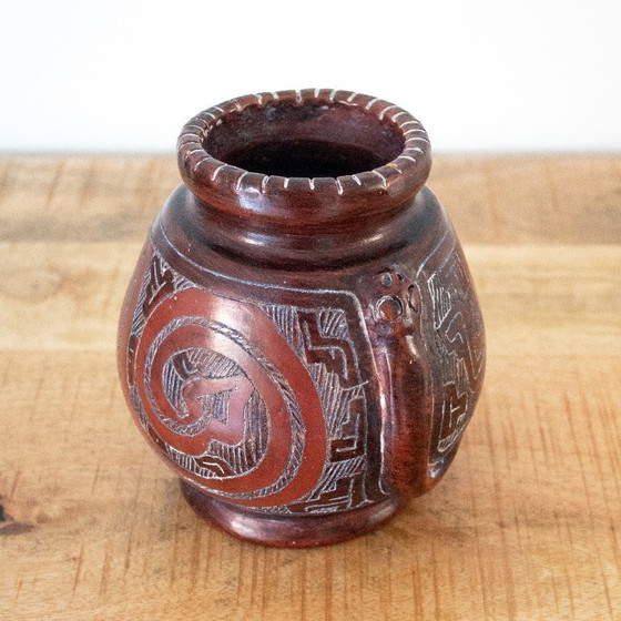Image 1 of Marajoara terracotta vase, Brazilian Ceramics, Snake motif, Latin America