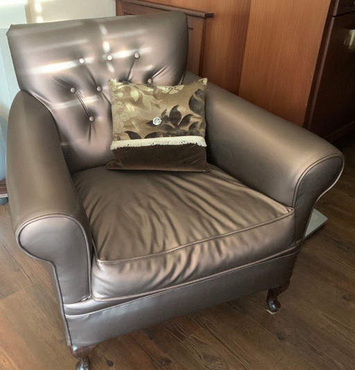 Indulge in Glamour: Ultra-Soft Taupe Rubberized Shine Armchair! 
