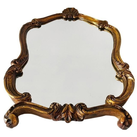 Image 1 of Specchio vintage barocco con stemma dorato XL di metà secolo e foglia d'oro, anni '50