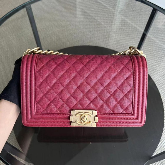 Image 1 of Chanel Boy Medium - Caviar 25CM Quilted Dark Red Golden Hardware Series 26