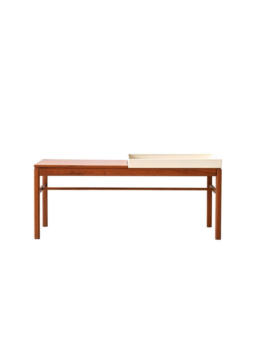 Banc scandinave en bois avec support de fleurs en métal, 1960s