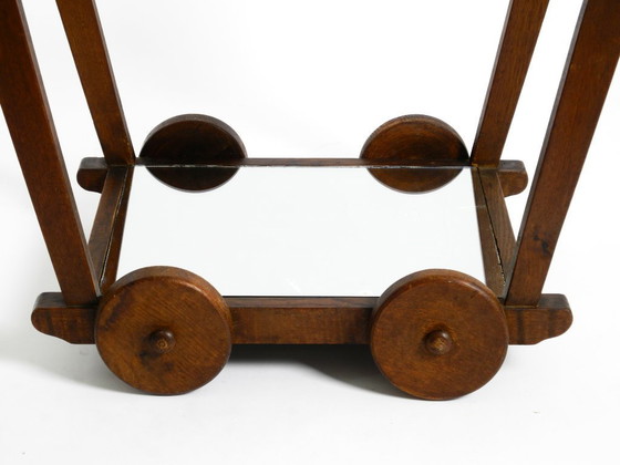 Image 1 of Hermoso y único carrito de bar con carrito de té de la década de 1930 hecho de madera maciza de roble