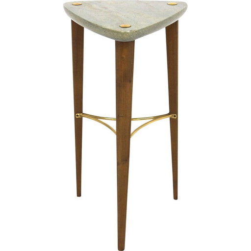 Vintage-Sockel aus Stein und Teakholz für Glas und Trä, Schweden 1950