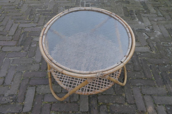 Image 1 of prachtige antieke Franse lounge ligstoel, gemaakt van rotan en bamboe