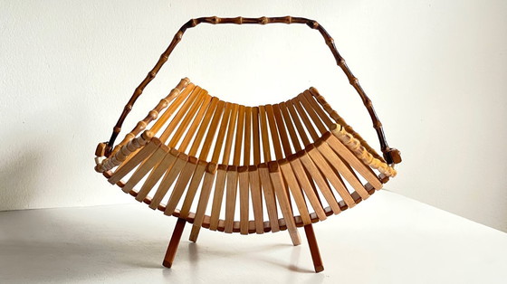 Image 1 of Vintage Wooden and Bamboo Fruit Bowl