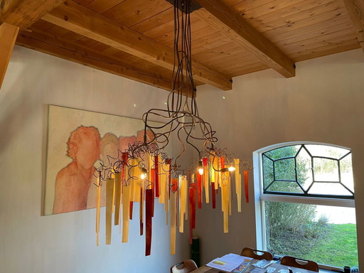 Hanging lamp copper and glass Wim Mulder