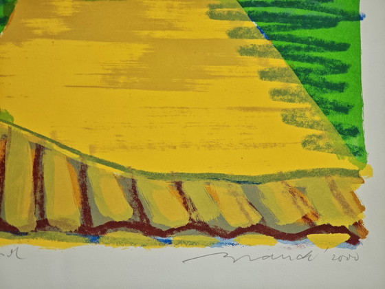 Image 1 of Ingelijste zeefdruk Willem Brauck (1946-2014) "Goud Golvend" 2000 51x71cm