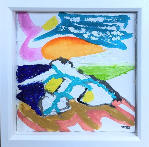 ABSTRACT SEASCAPE SUNSET NIGEL WATERS ORIGINAL PAINTING SIGNED FRAMED ARTWORK