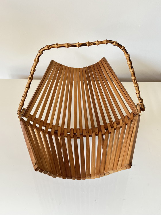 Image 1 of Cestino pieghevole per la frutta vintage – Manico in bambù – Anni '50